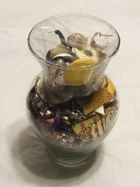 Nice vase full of old, used & broken single earrings & other earring pieces